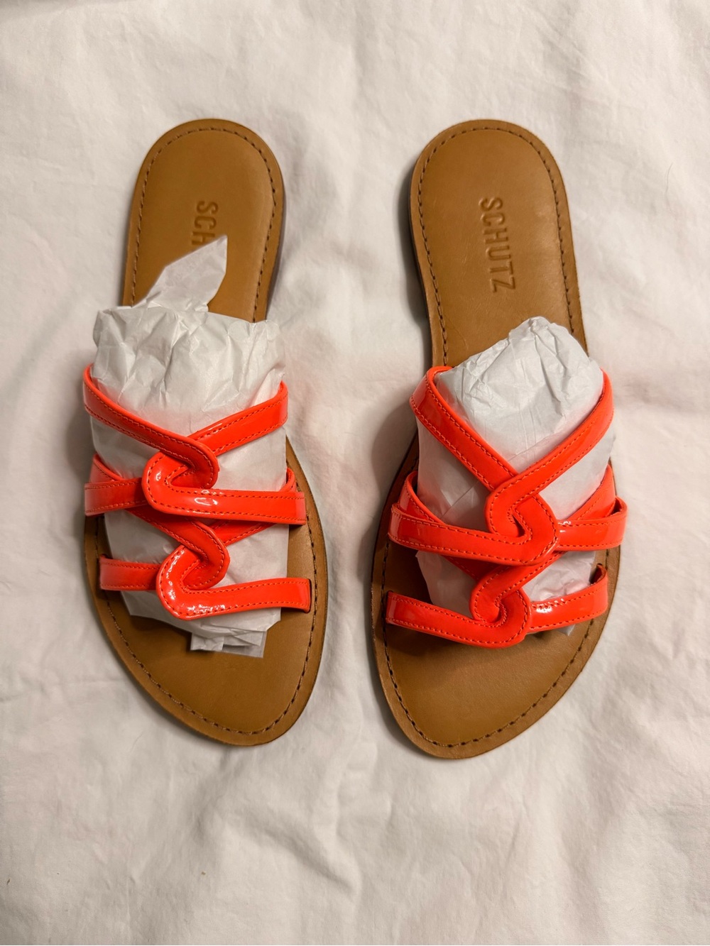 SCHUTZ Lyta Acid Orange patent Slide Sandals